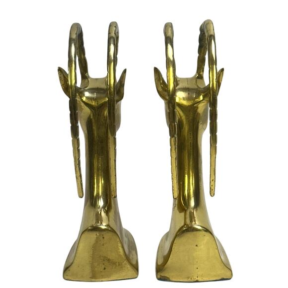 Solid Brass Vintage Korea 'Antelope' 'Gazelle' Head Heavy 7.5" Bookends-Set of 2 - Picture 4 of 6